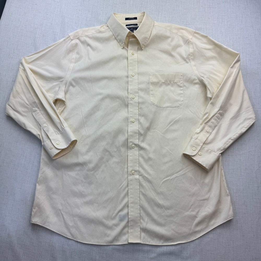 Saddlebred Dress Shirt Mens 17 34/35 X-LG Cream Wrinkle Free Cotton Button Down